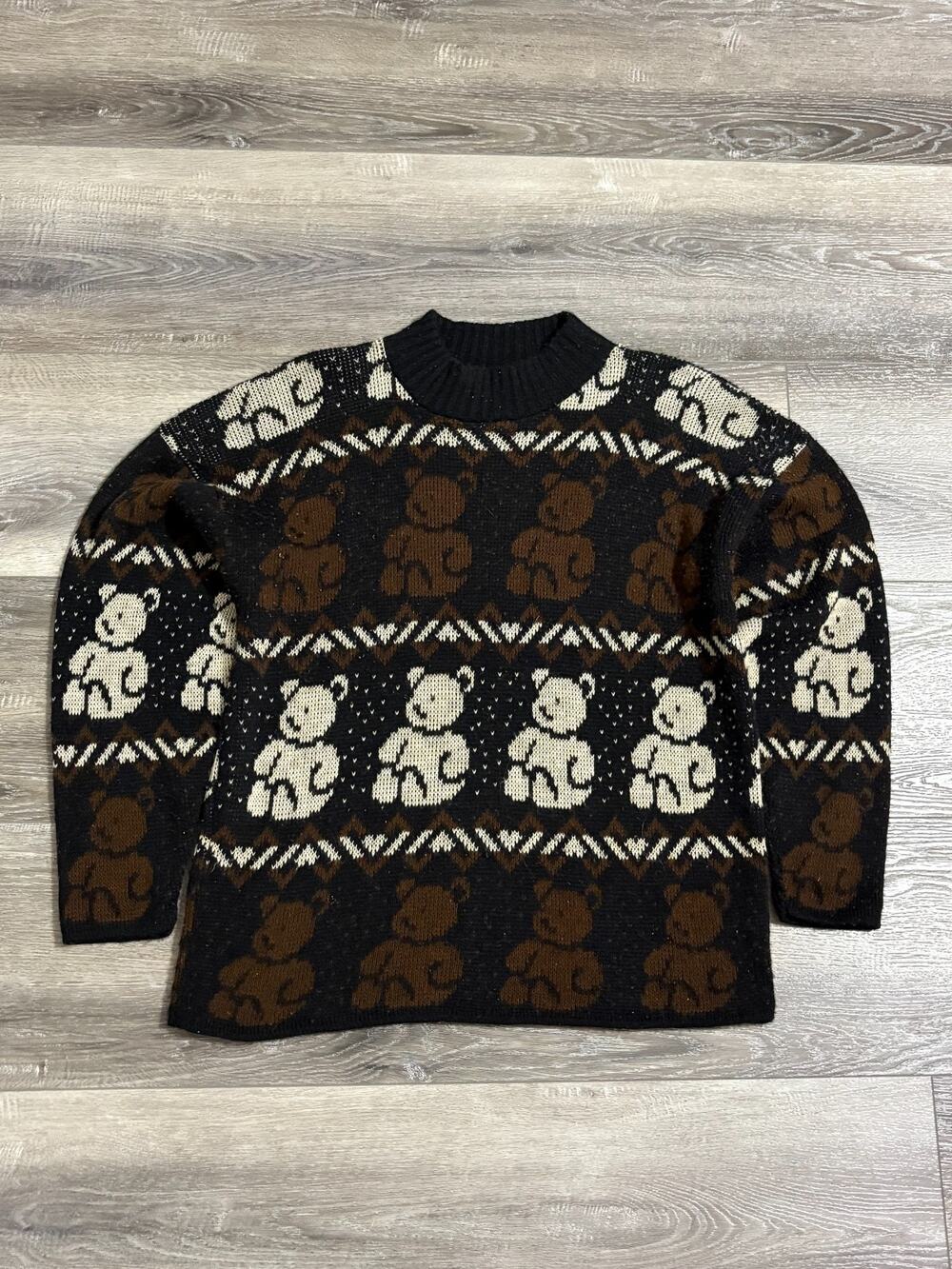 Vintage 90s Separate Issue Teddy Bear Brown Mock Neck Sweater - Women’s Large